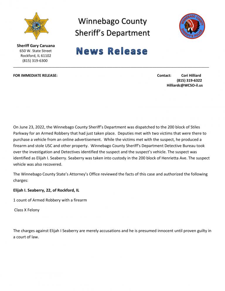 News Release - Seaberry Arrest