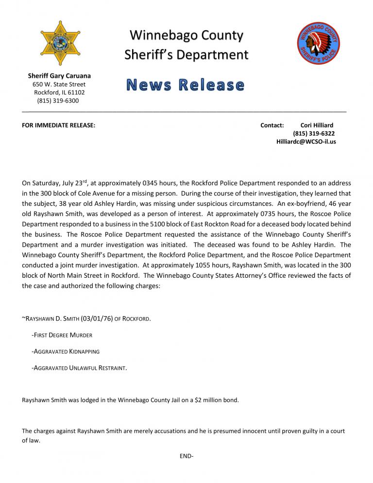 News Release - First Degree Murder Charge - R. Smith