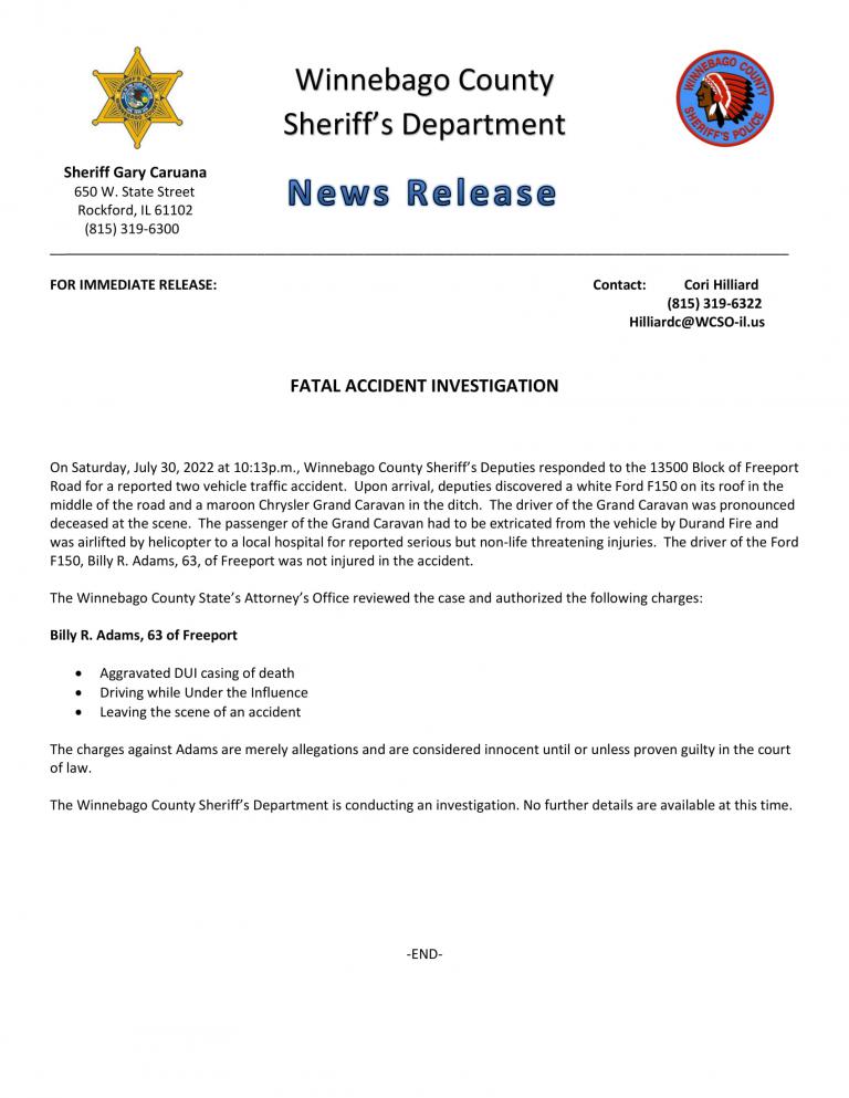 News Release - Fatal Accident - Freeport Road