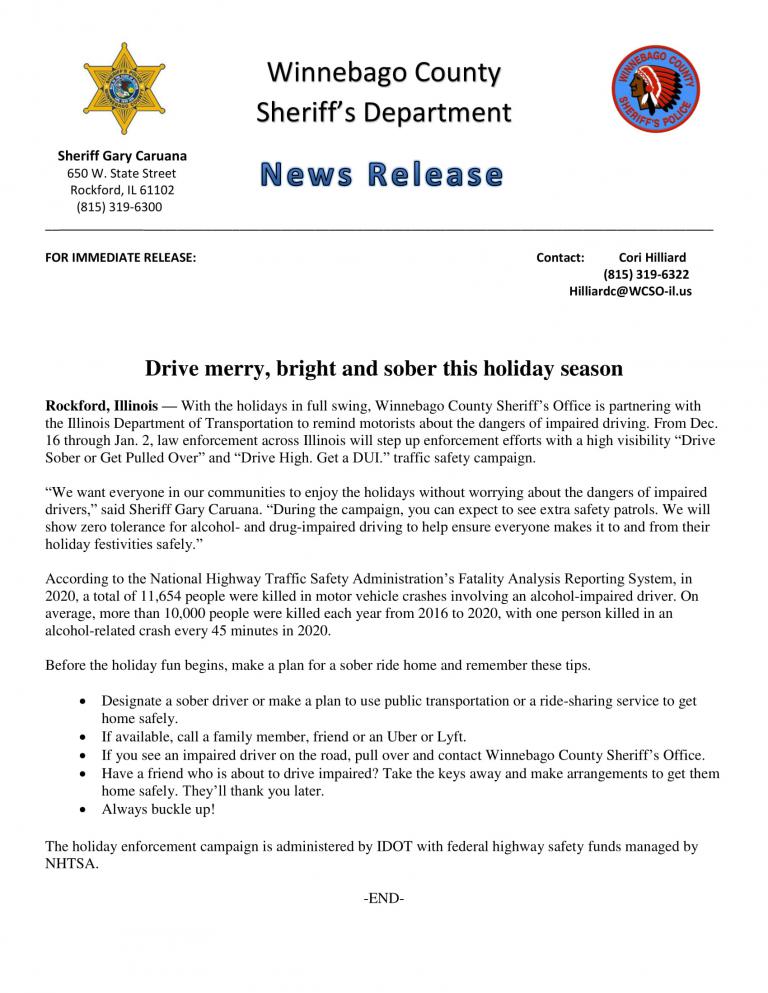 News Release - IDOT Holiday Enforcement Campaign