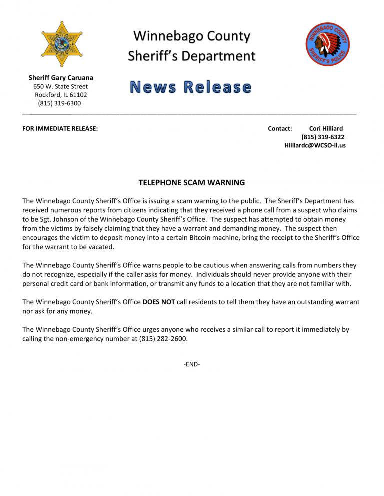 News Release - Telephone Scam Warning