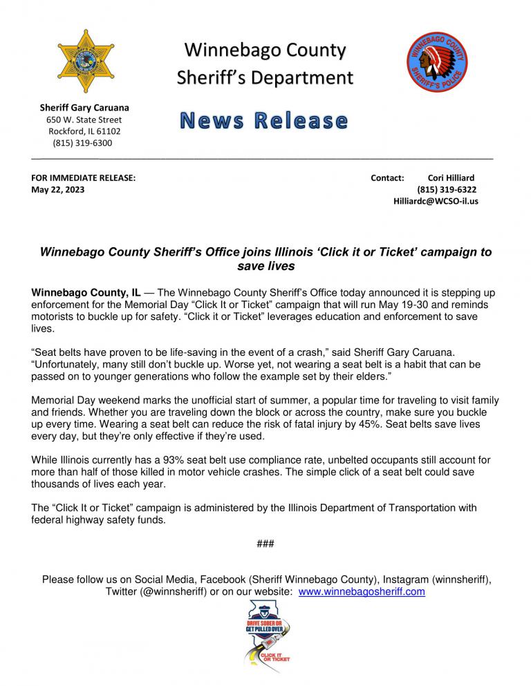 News Release - Memorial Day Campaign - Click or Ticket 2023