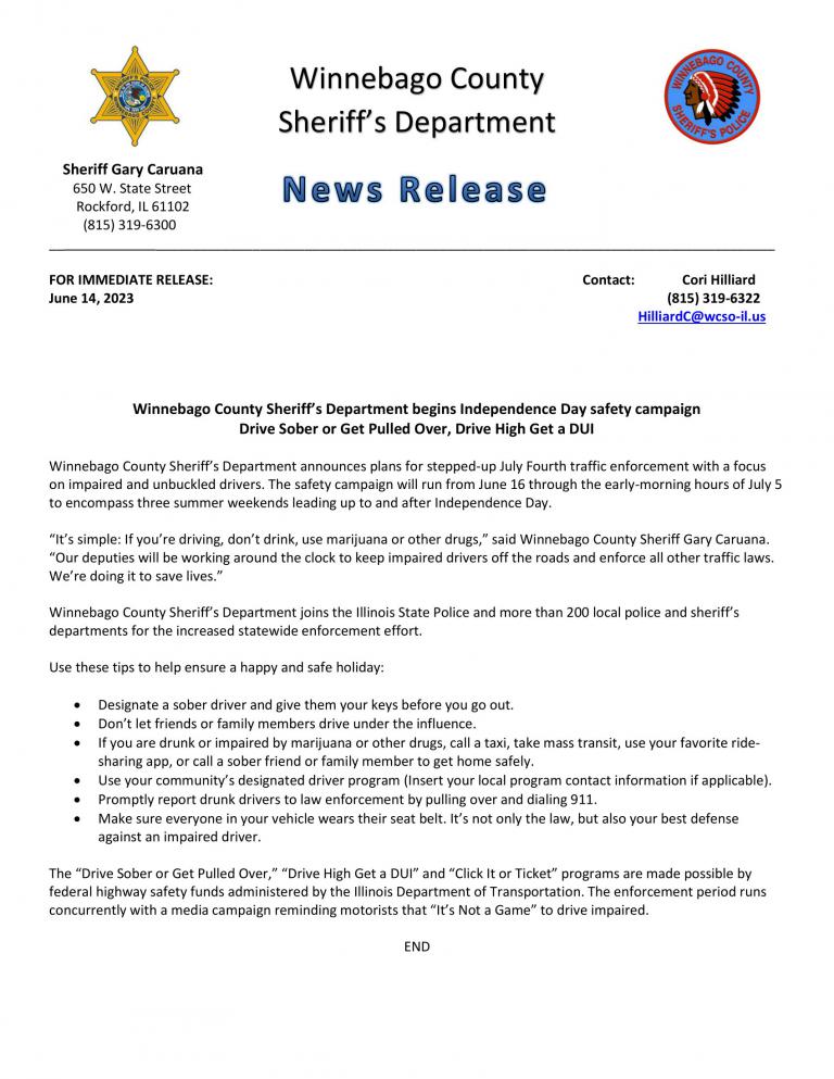 News Release - Independence Day Safety Campaign
