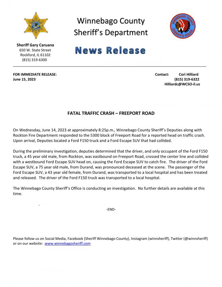 News Release - Fatal Traffic Crash 5300 Freeport Road