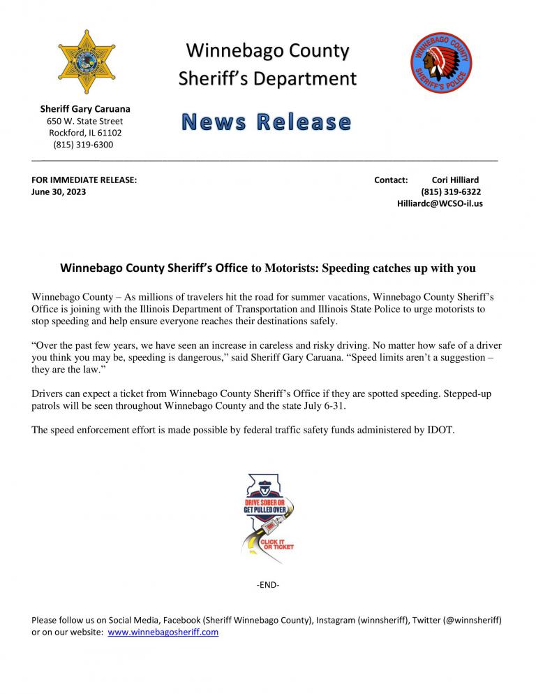 News Release -  Speed Enforcement Campaign