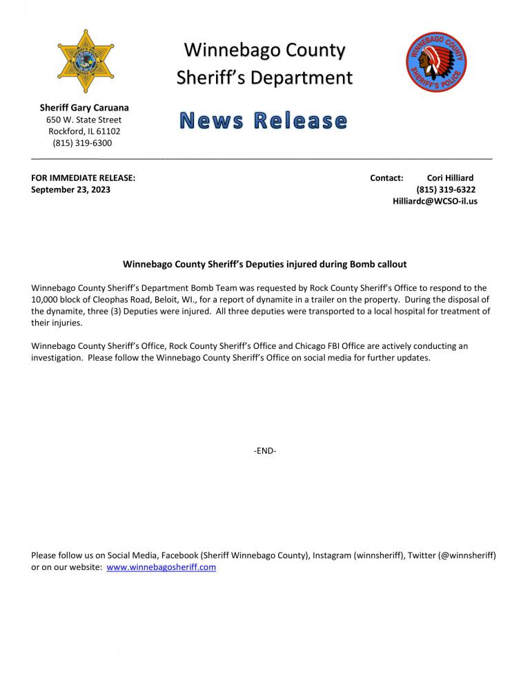 News Release - WCSO Deputies injured during Bomb callout