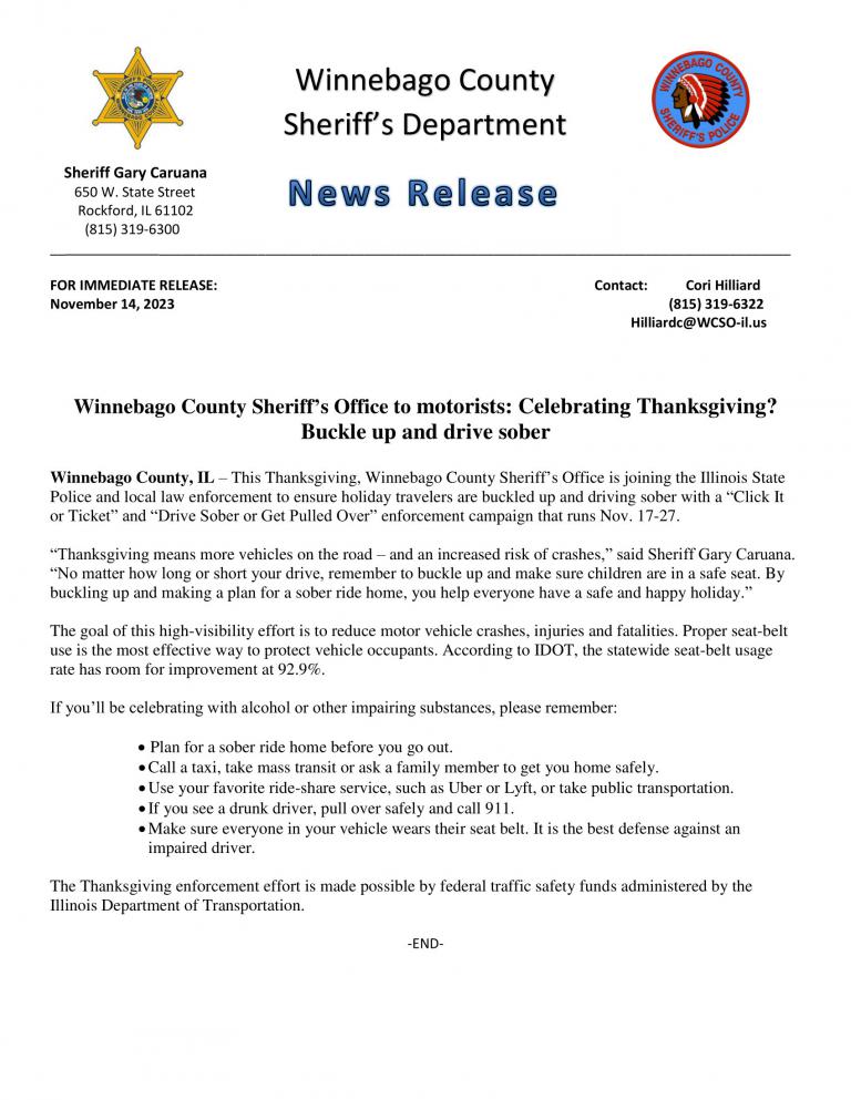 News Release - Thanksgiving Traffic Campaign