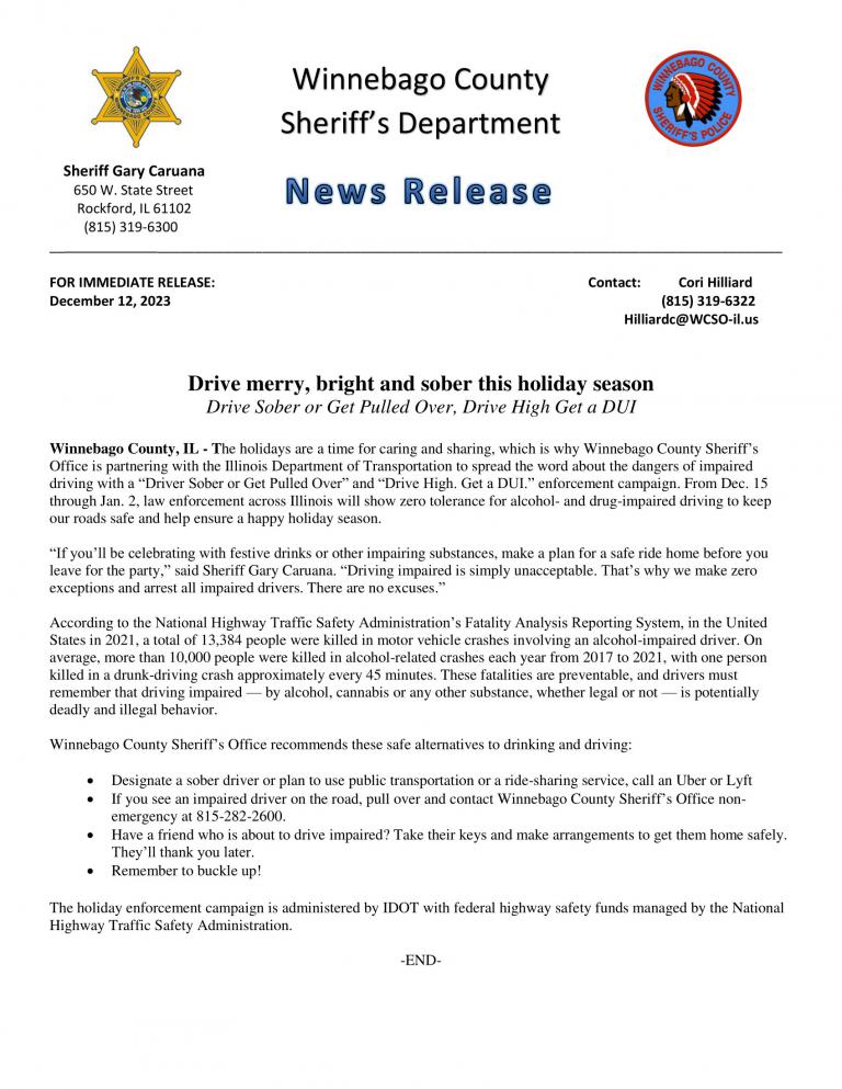News Release - IDOT Holiday Campaign 2023