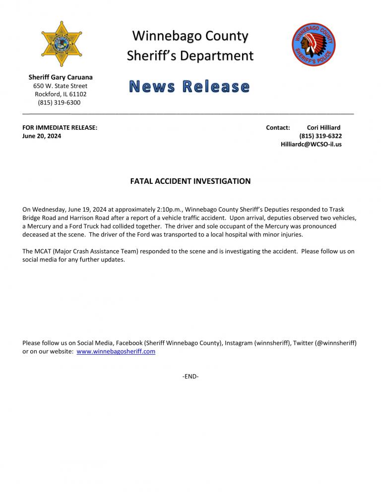 News Release - Fatal Accident Trask Bridge & Harrison Roads