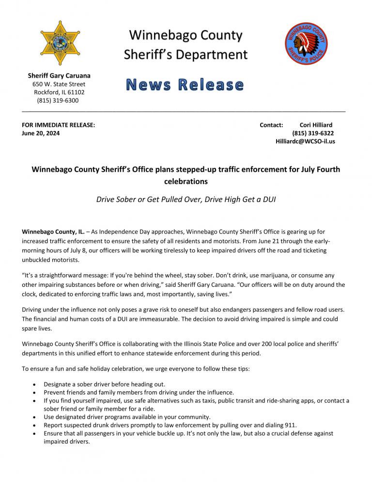 News Release - Independance Day Traffic Enforcement