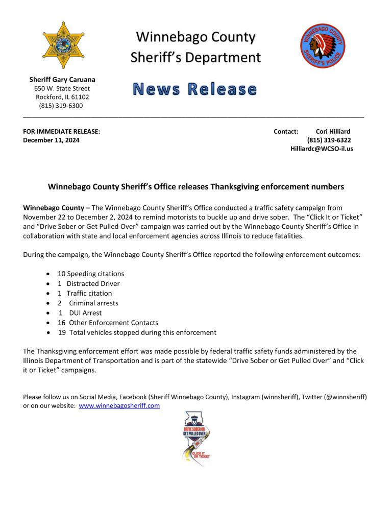 News Release - Post Thanksgiving Enforcement Numbers