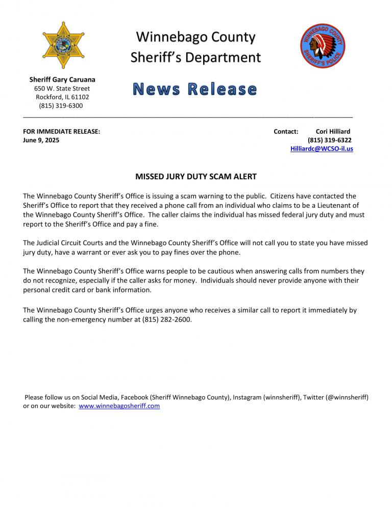News Release - Missed Jury Duty Scam Alert