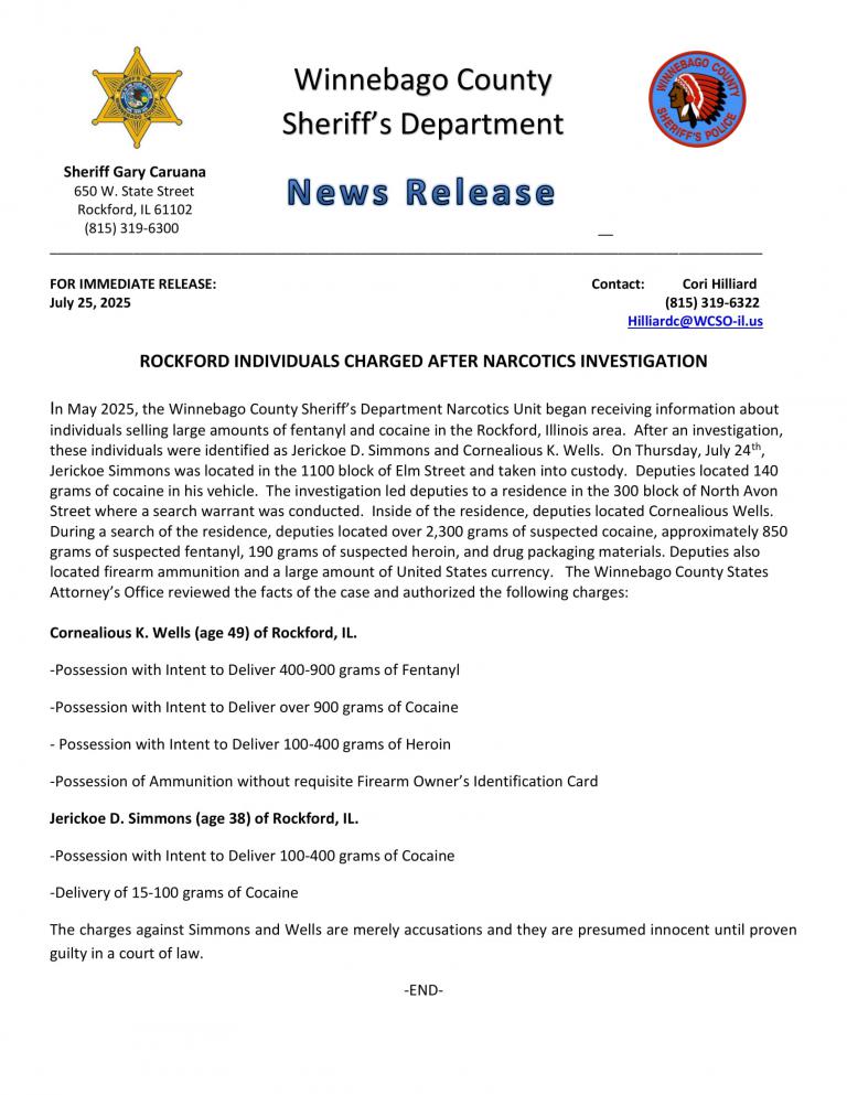News Release - Wells Simmons Arrest