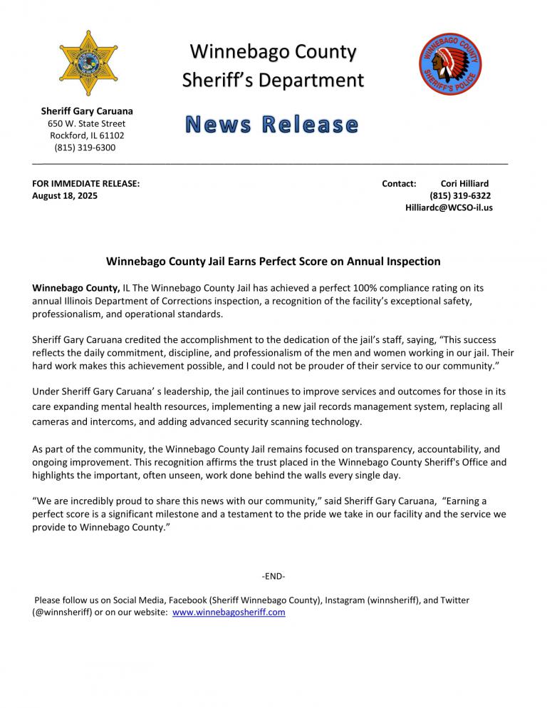 News Release - IDOC 2025 Inspection
