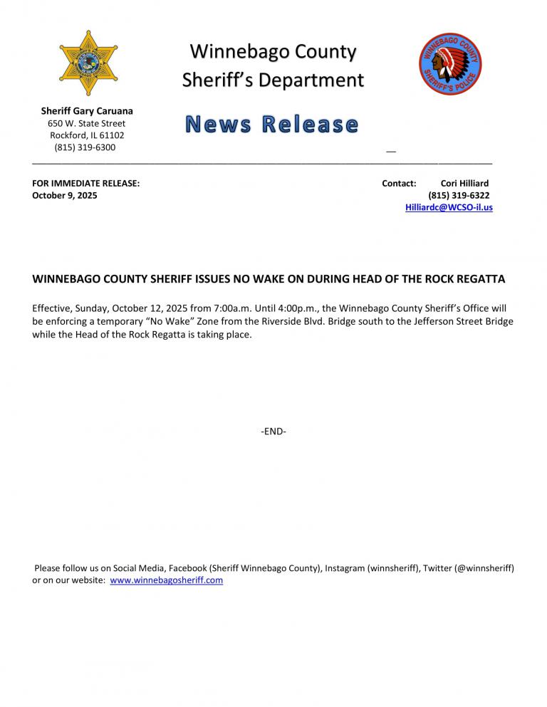 News Release - No Wake Head of Regatta