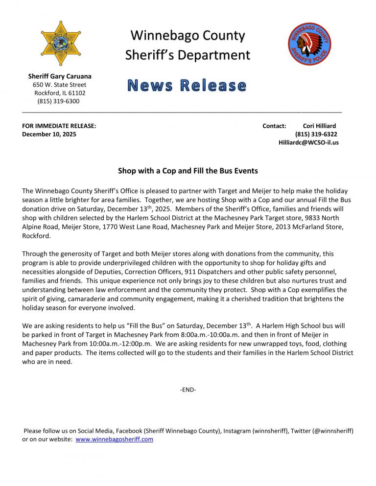 News Release - Shop with A Cop & Fill the Bus 25